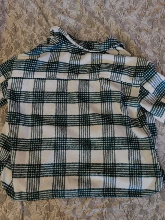 NWOT Sonoma XXL women's white green plaid shacket shirt snap buttons beach farm - Picture 6 of 6
